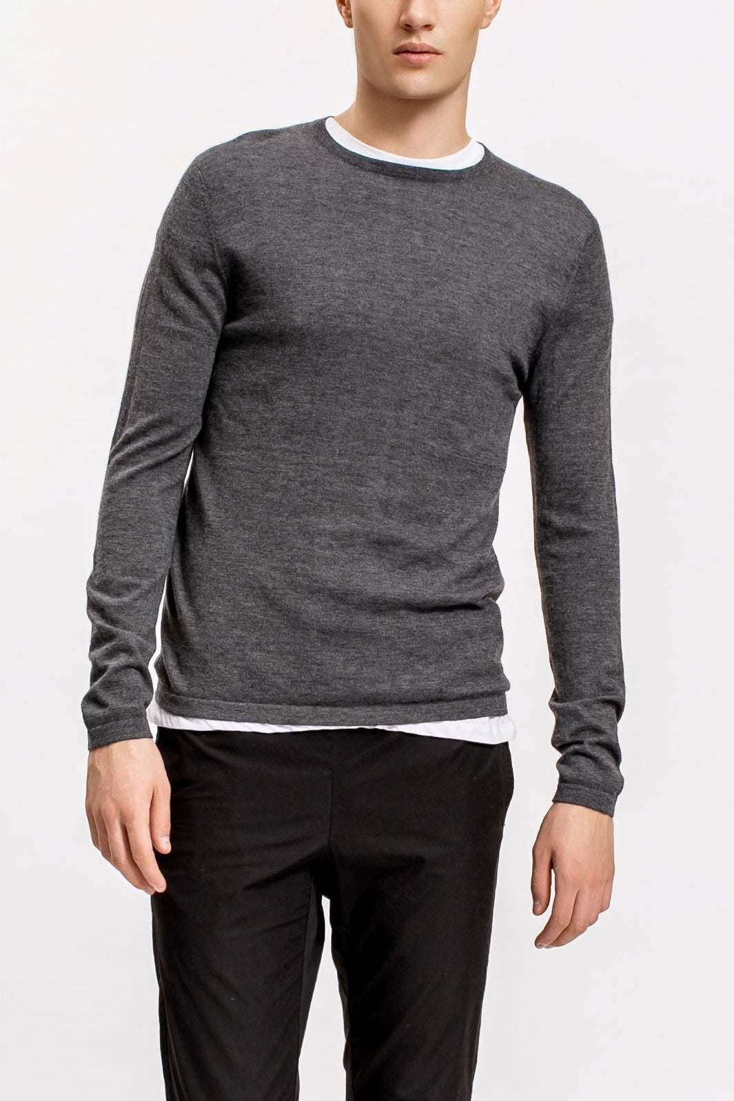 Superfine Cashmere Crewneck Sweater, Charcoal