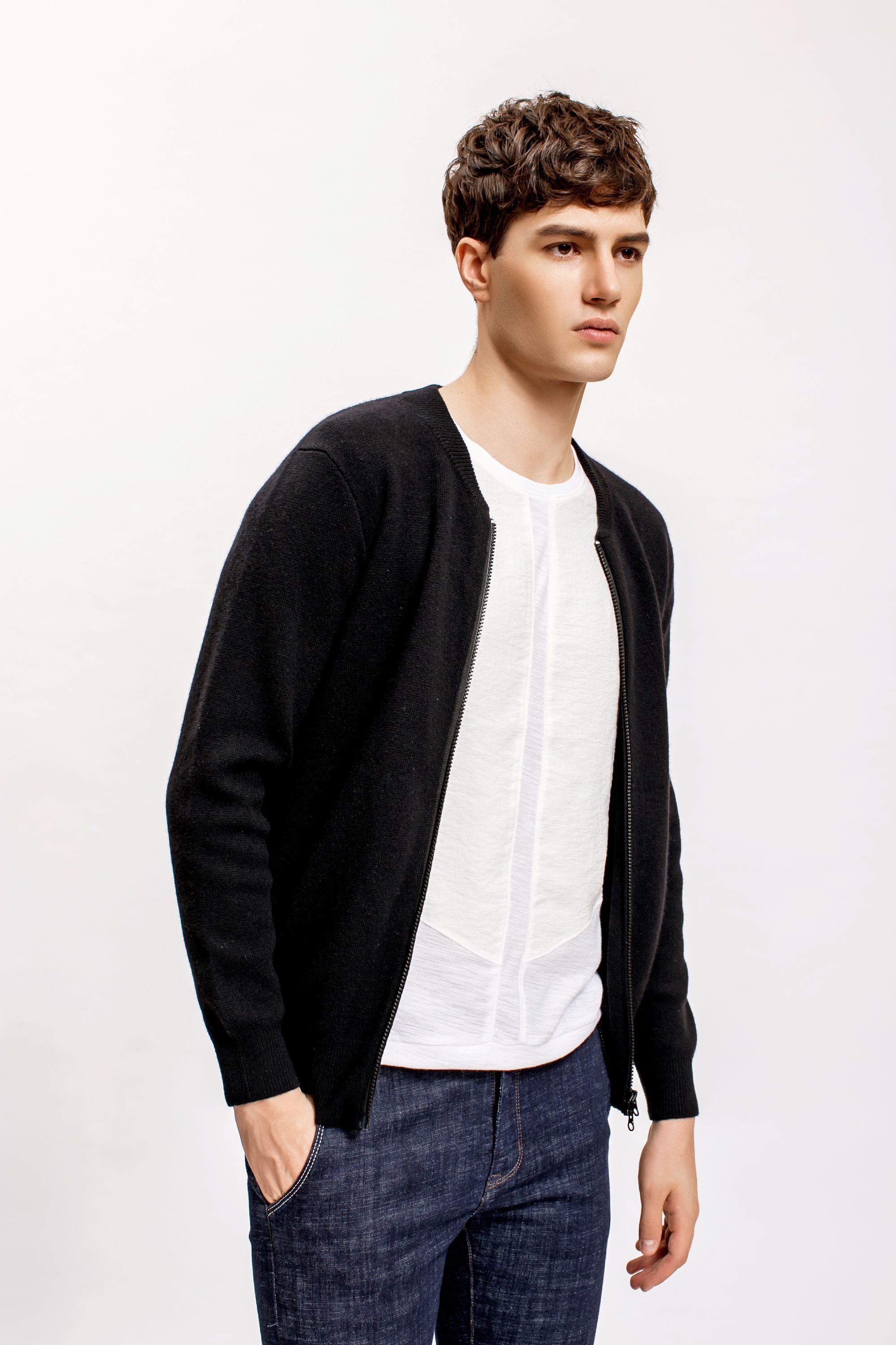 Black Zip Baseball Neck Cardigan