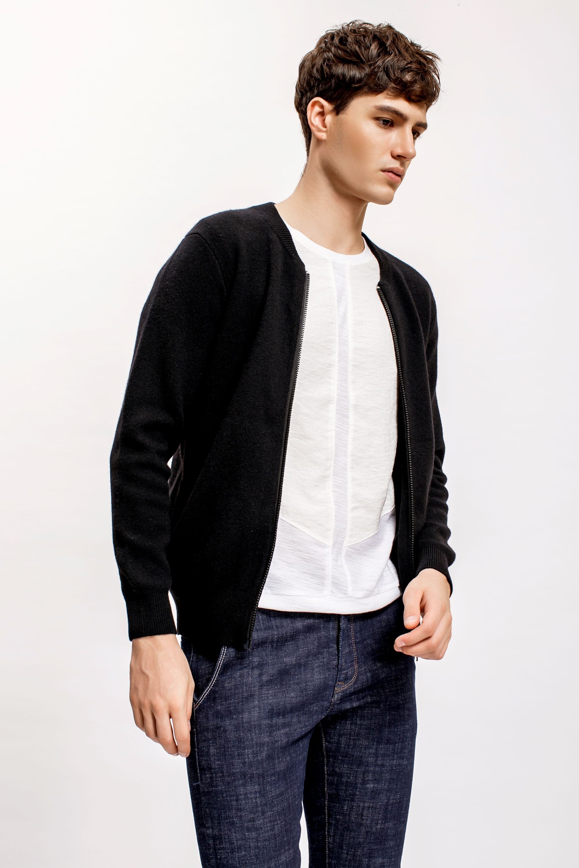 Black Zip Baseball Neck Cardigan