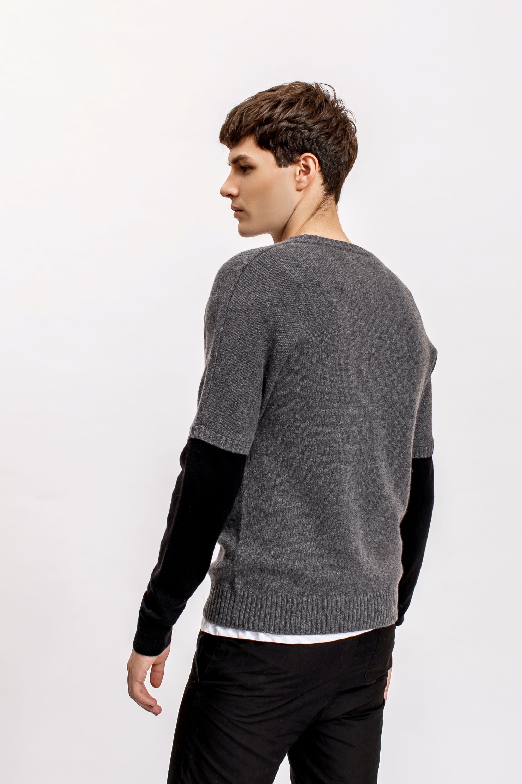 Stud Knit with Black Sleeves Sweater, Charcoal