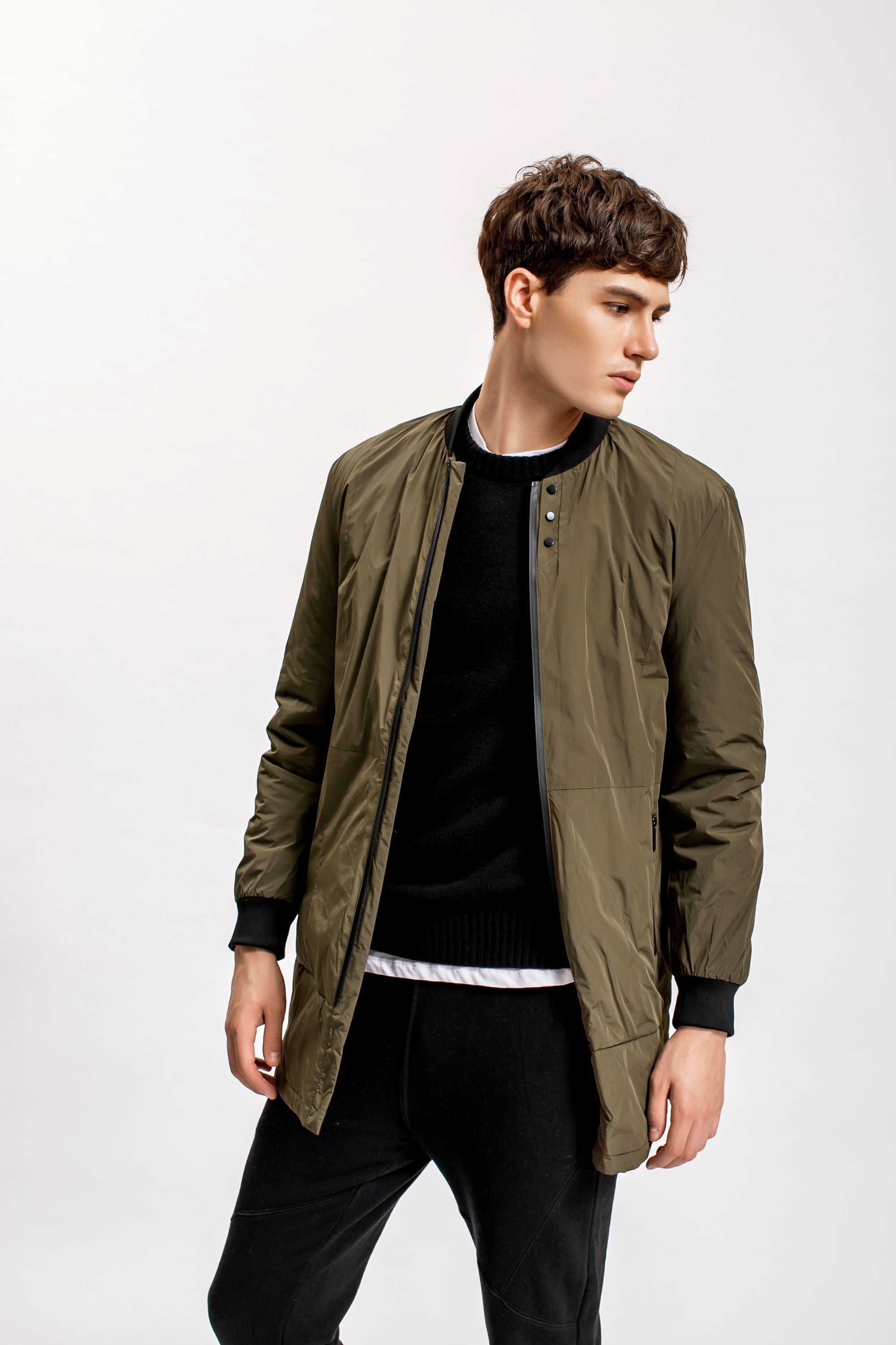 Baseball Neck Parka, Olive Green