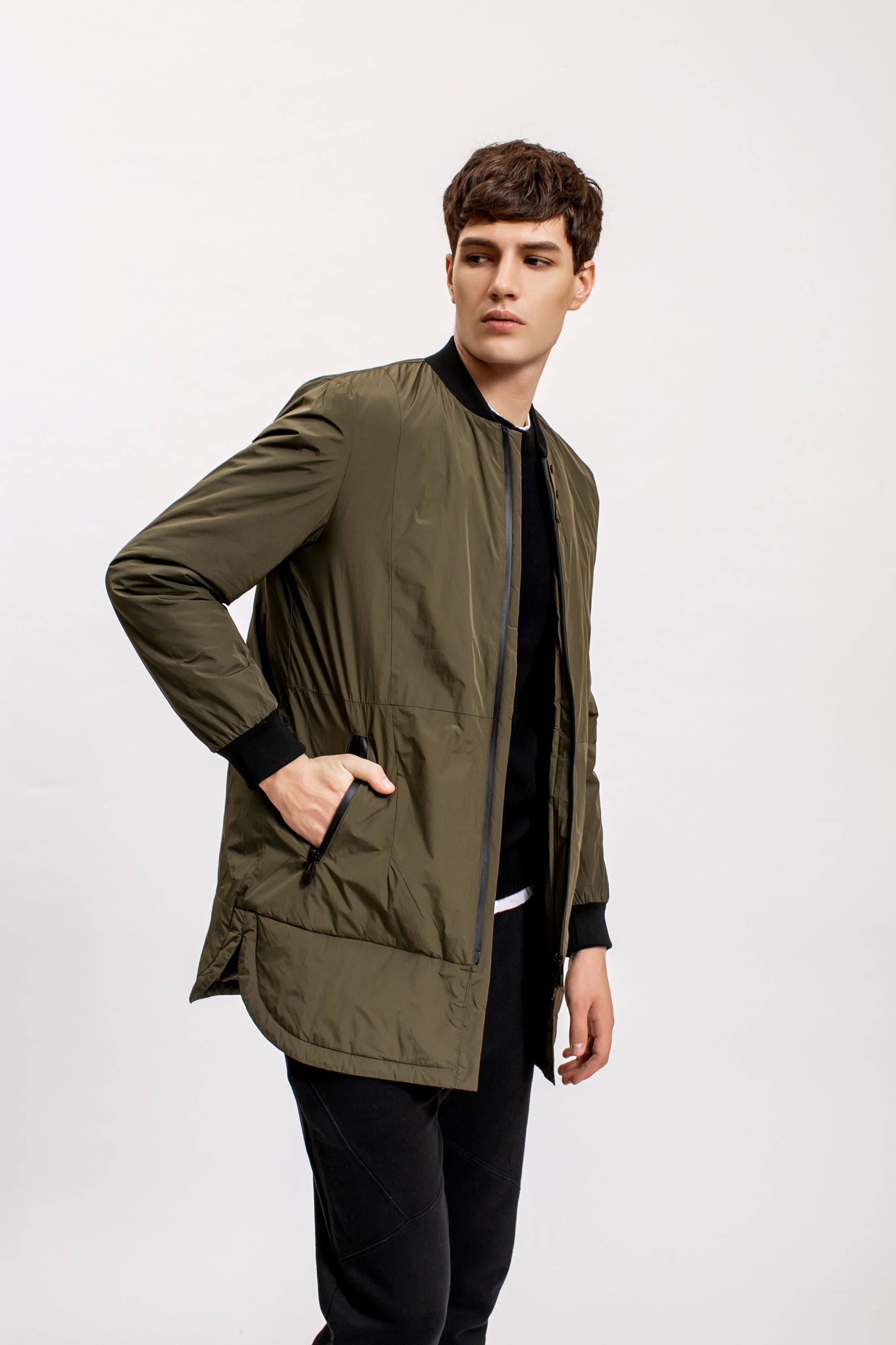 Baseball Neck Parka, Olive Green