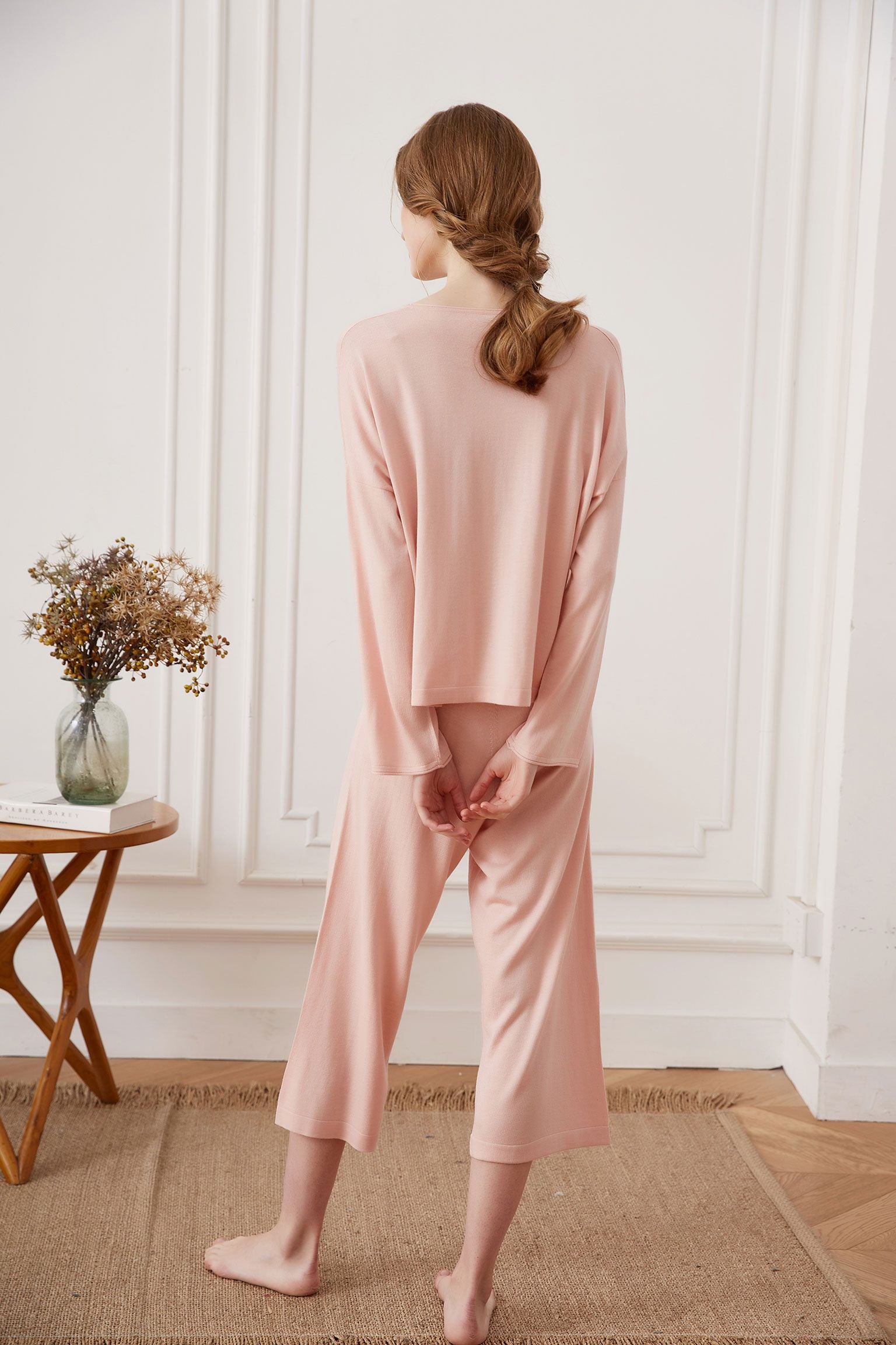 Silk Cashmere Loungewear Set, Blush