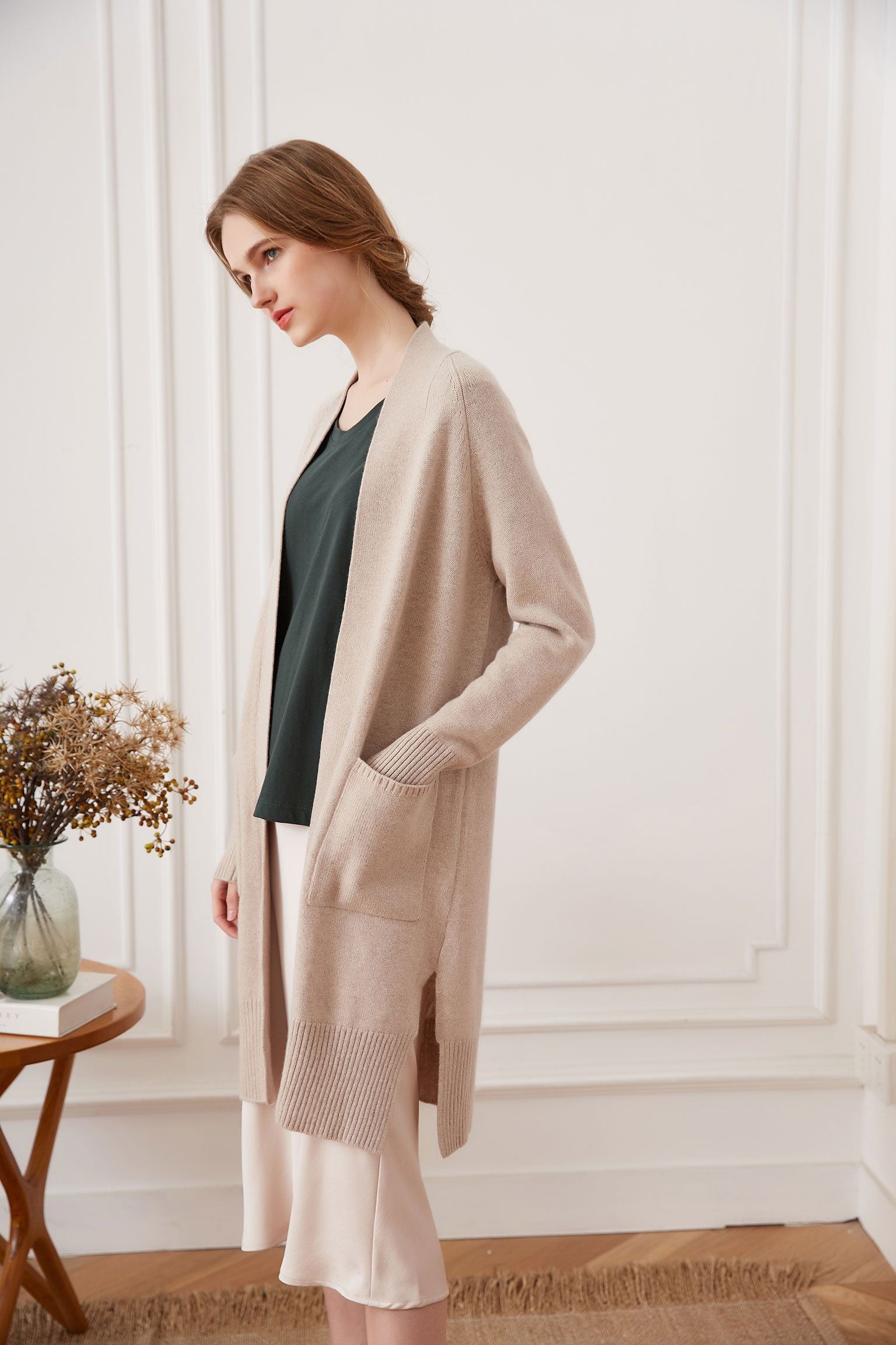 Open-front Cashmere Long Cardigan