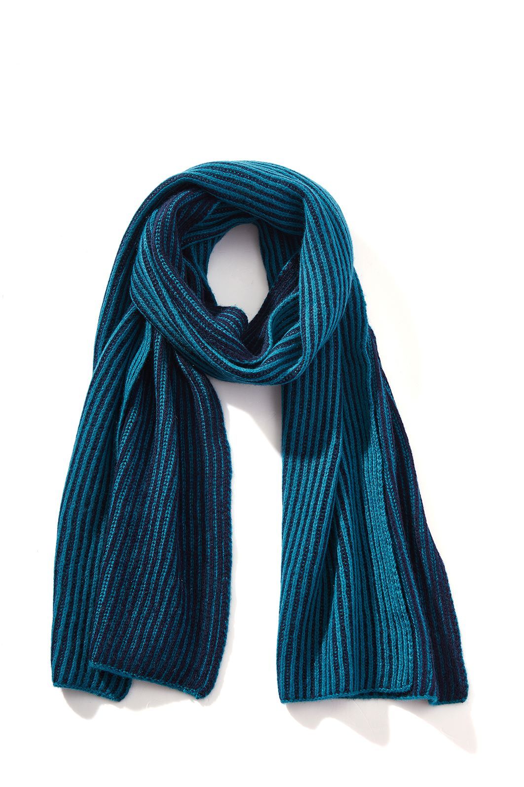 Cashmere Stripe Scarf, Navy & Teal
