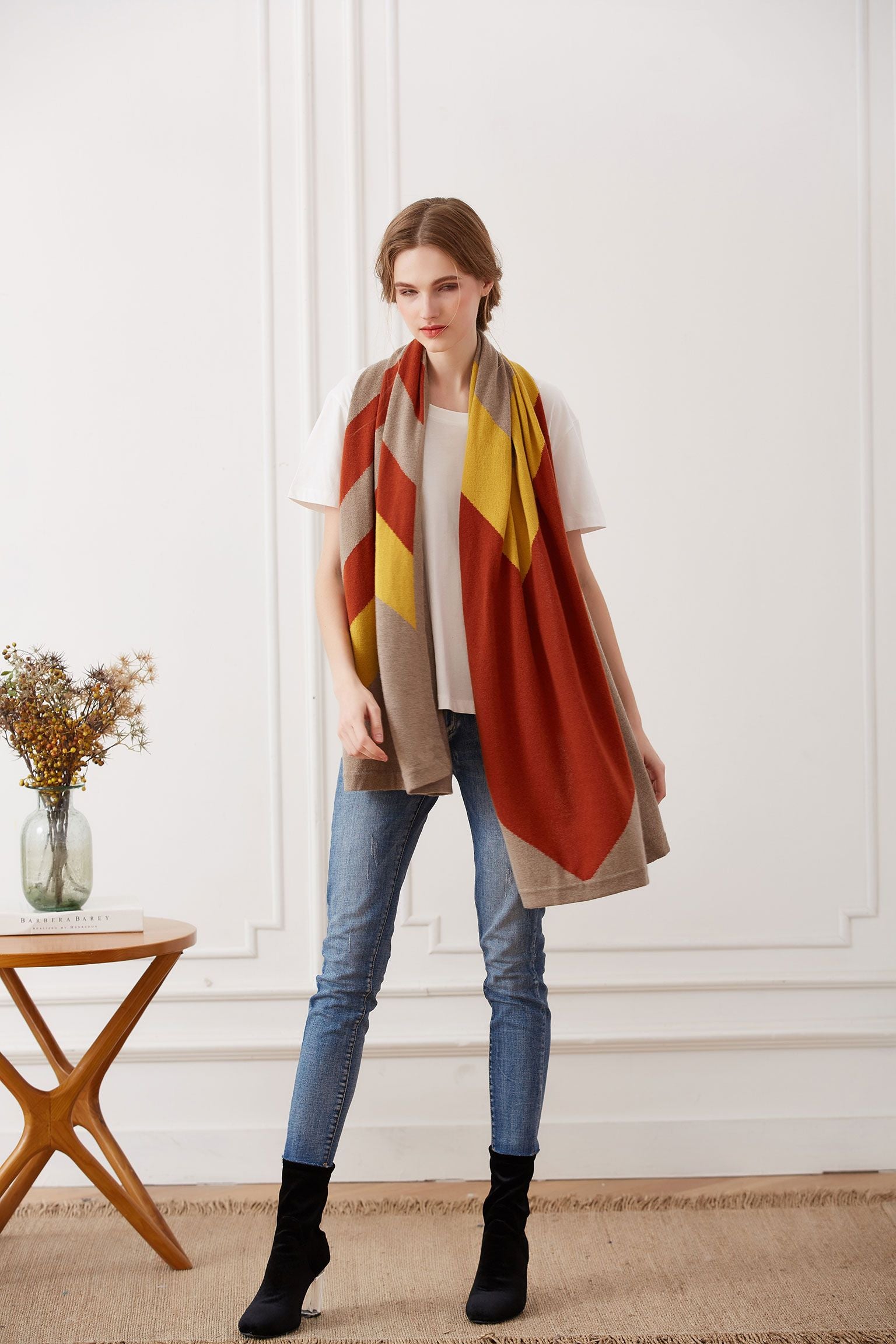 Hand Knitted Arrow Cashmere Scarf, Taupe