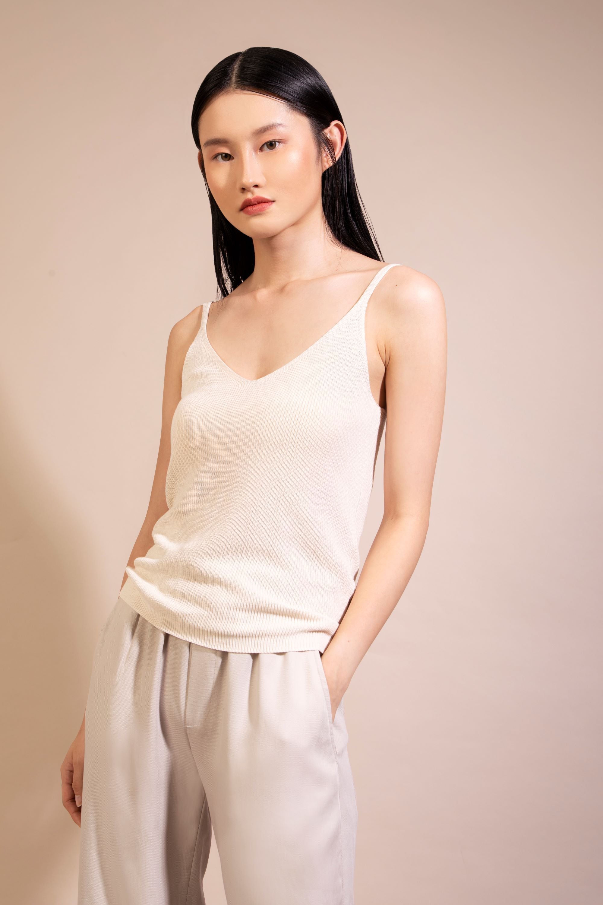 Silk Cotton Cami Top, White
