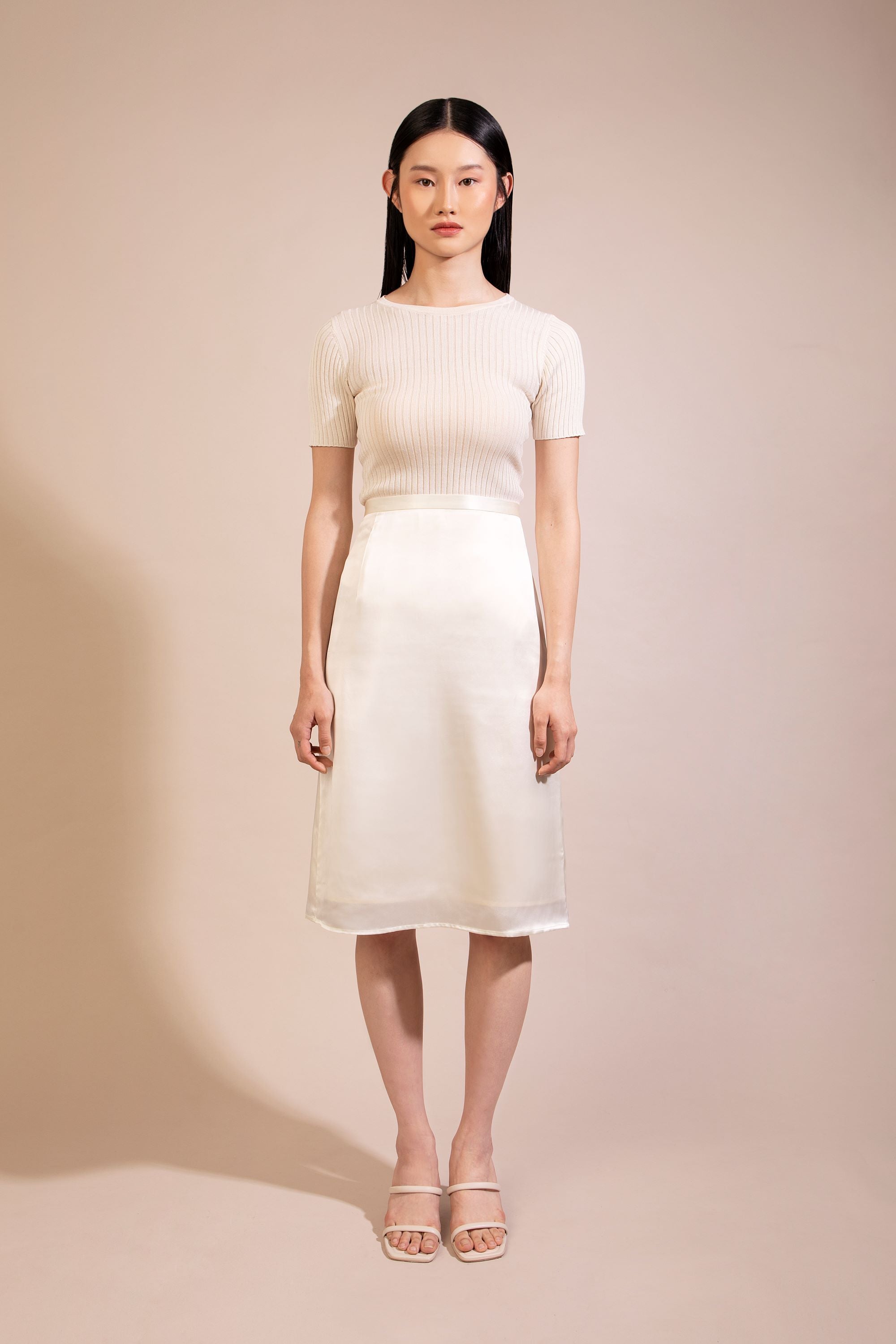 Silk Cotton Short Sleeve Ribbed Sweater, White