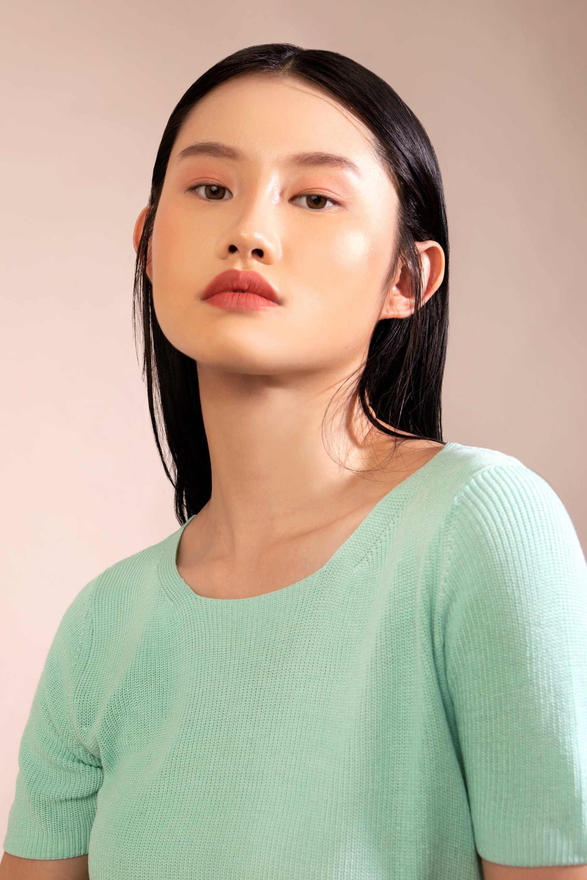 Silk Cotton Short Sleeve Sweater, Mint Green