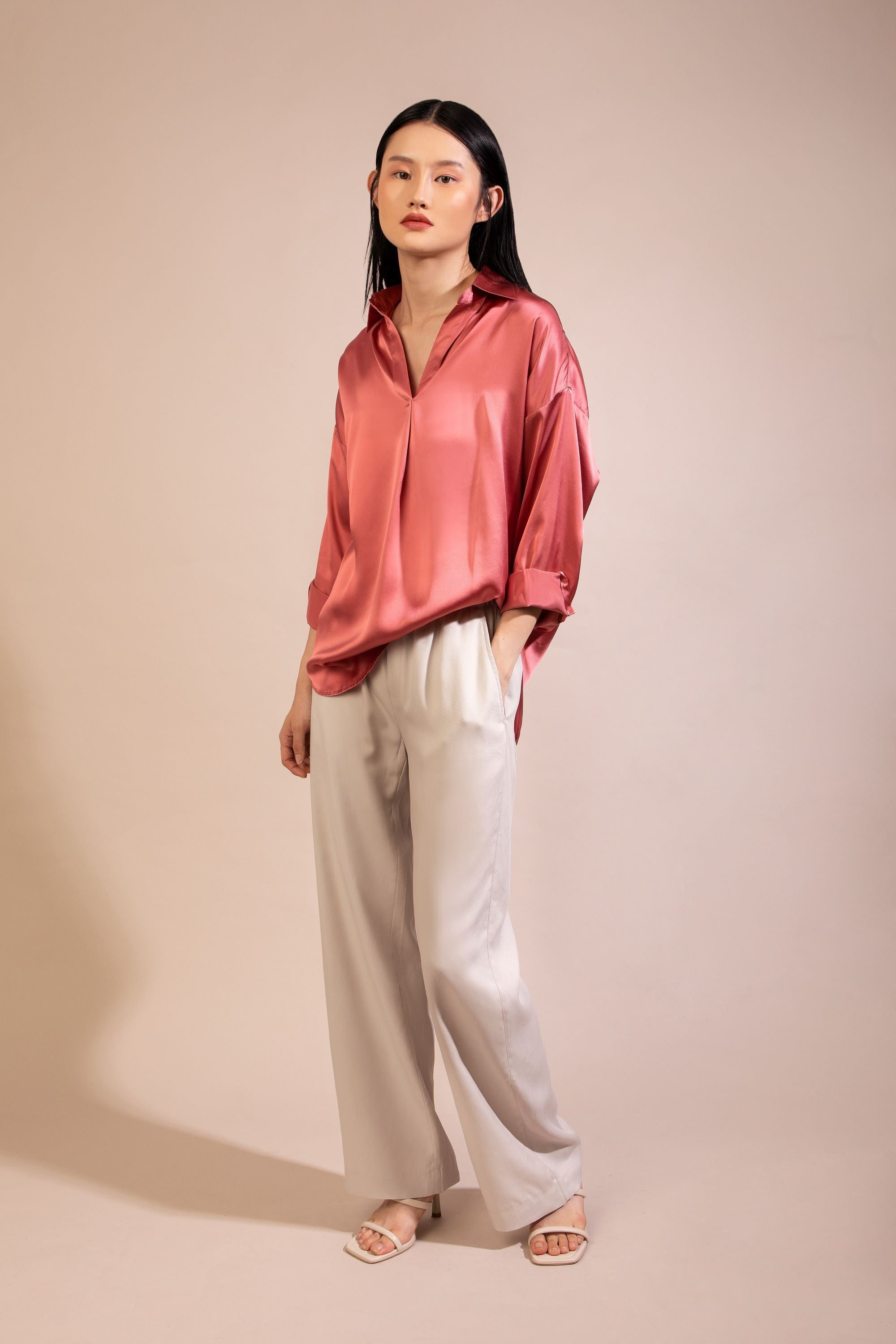 Silk Long Sleeve Shirt, Blush