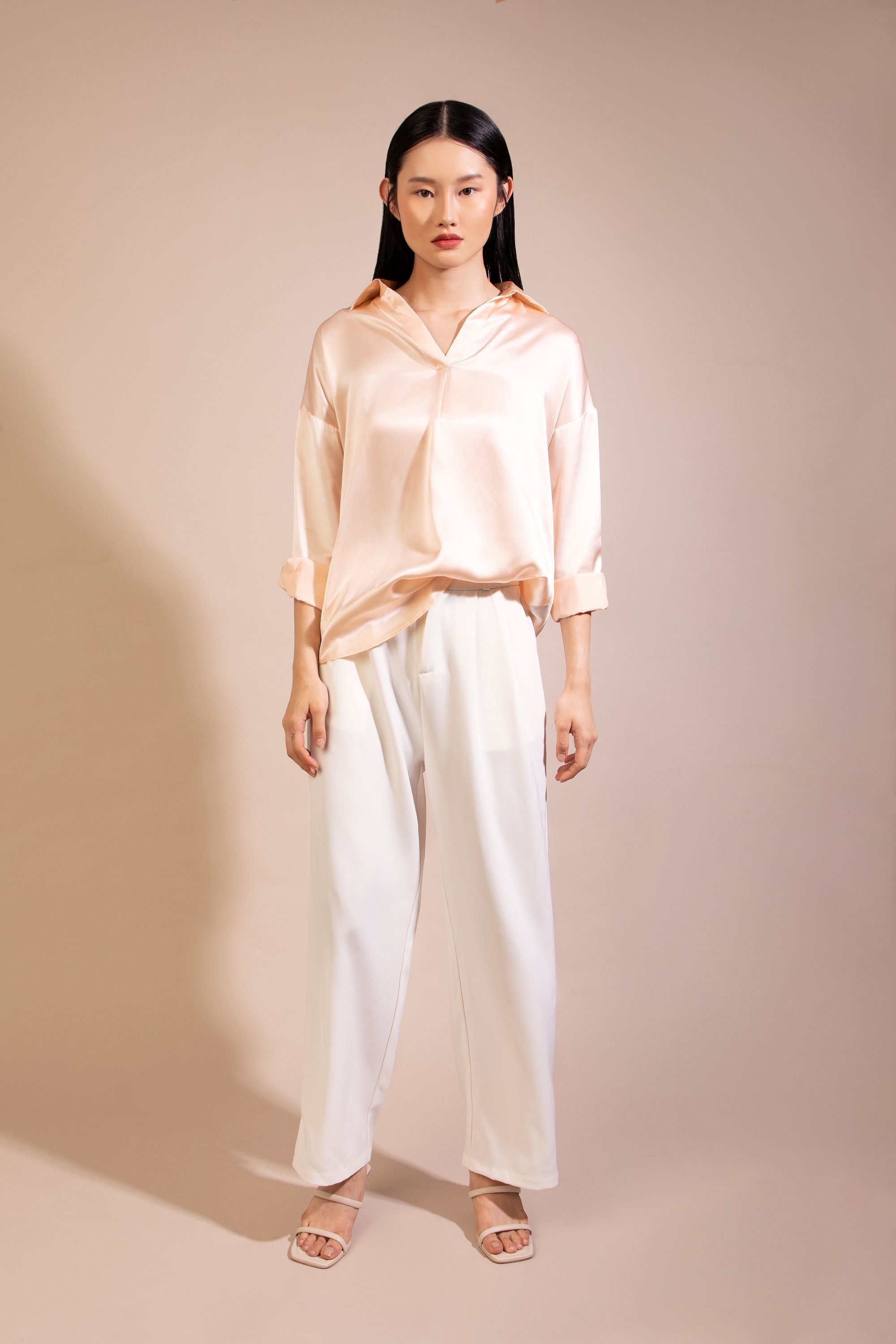 Silk Long Sleeve Shirt, Misty Rose