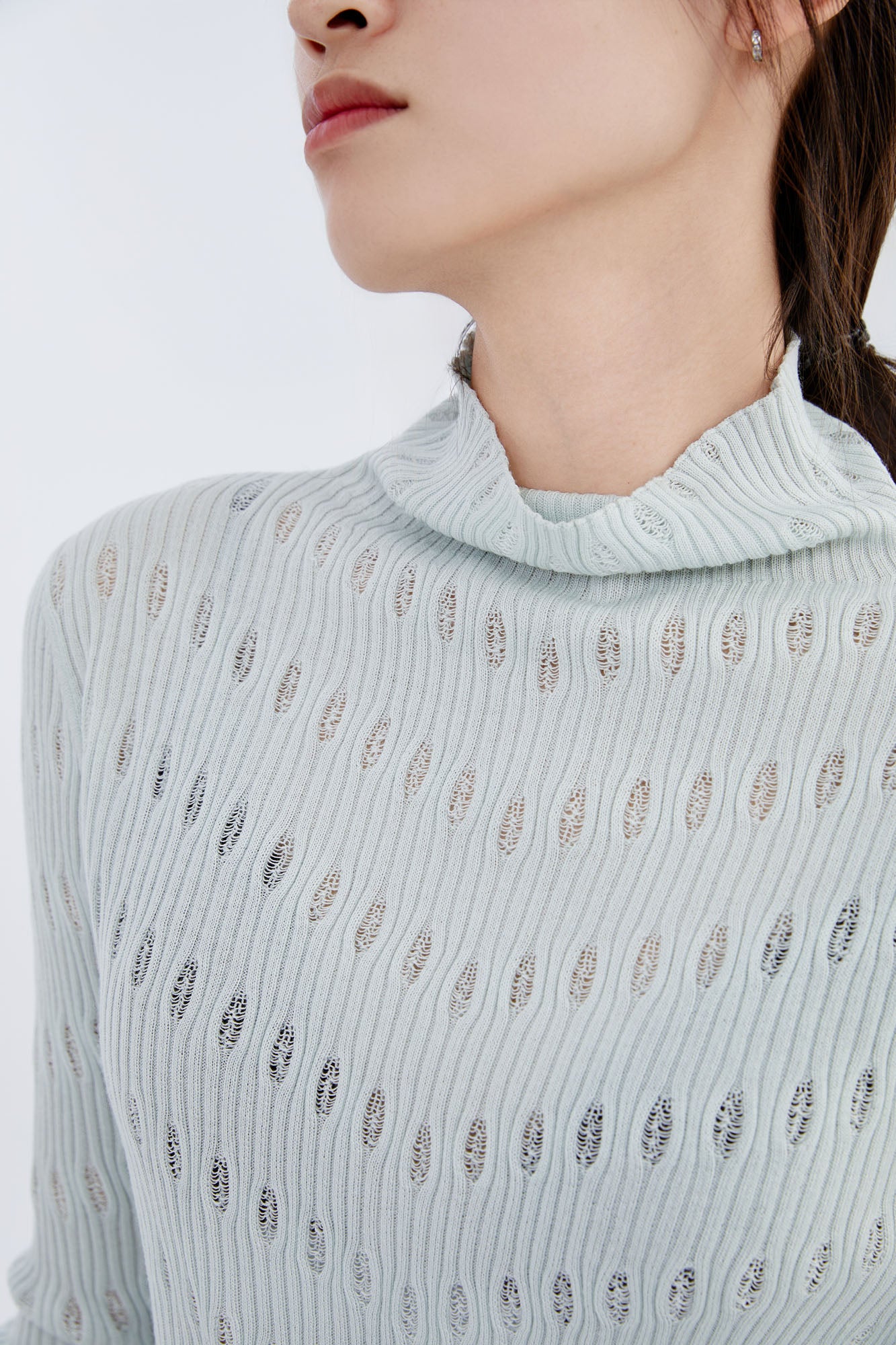 Cashmere Mock Neck Open-Knitted Sweater