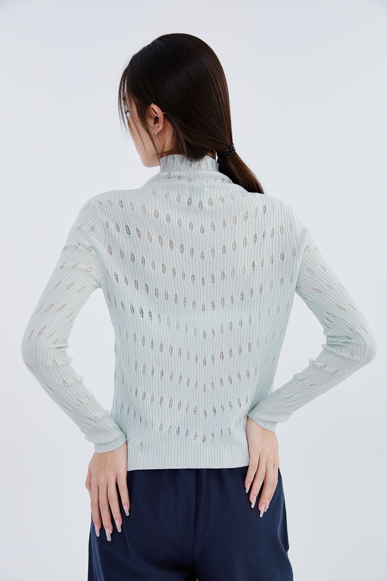 Cashmere Mock Neck Open-Knitted Sweater