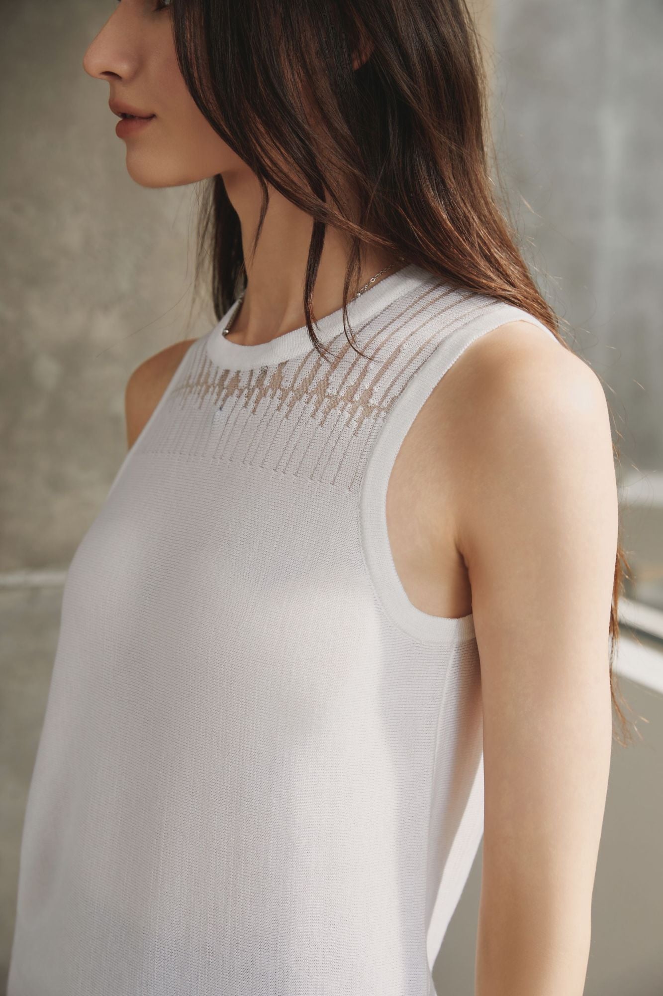 Silk Cotton Knitted-Lace Sleeveless Top