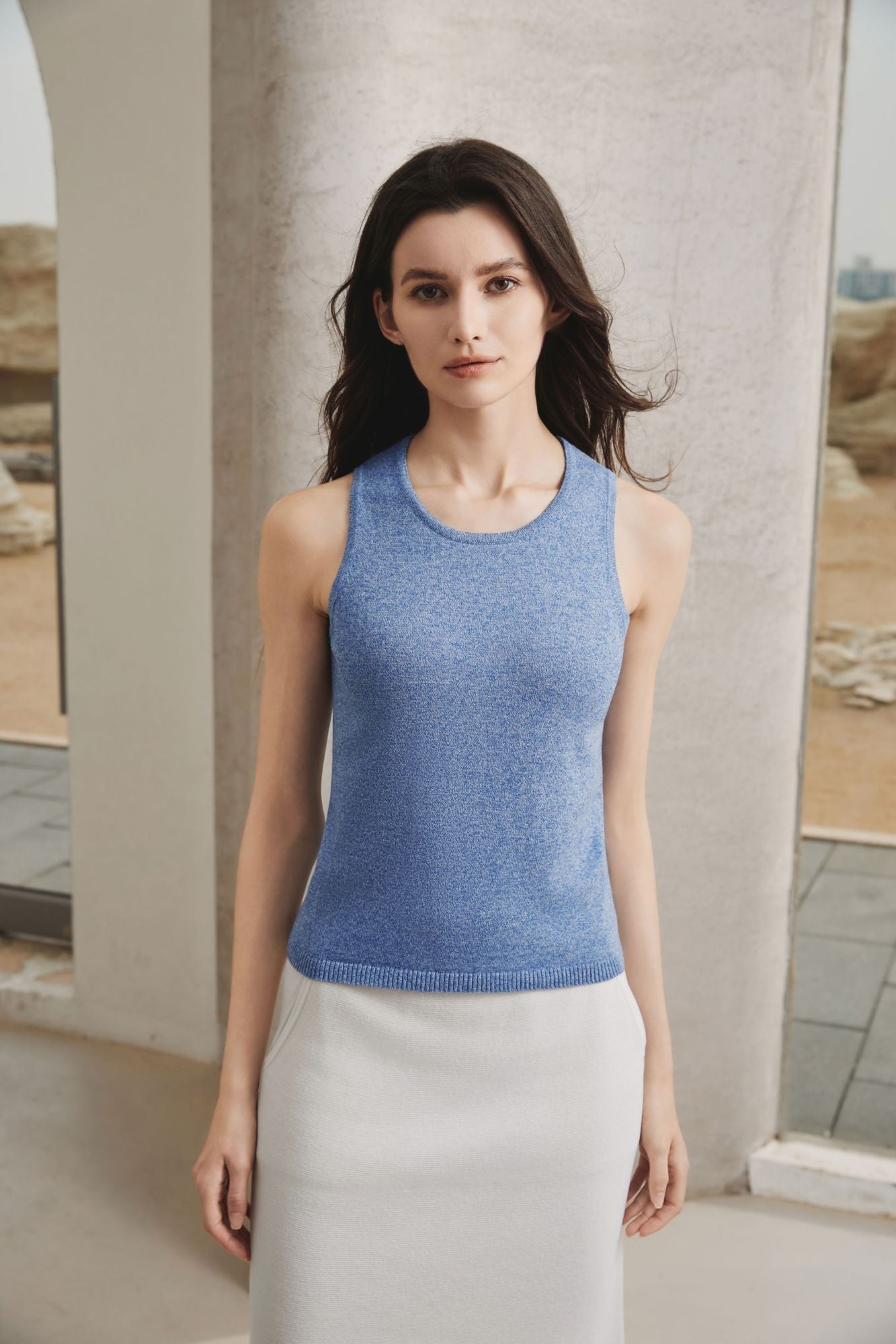 Cotton Malange Sleeveless Top, Heather Blue