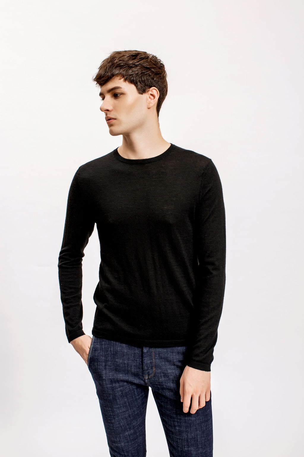 Superfine Cashmere Crewneck Sweater, Black