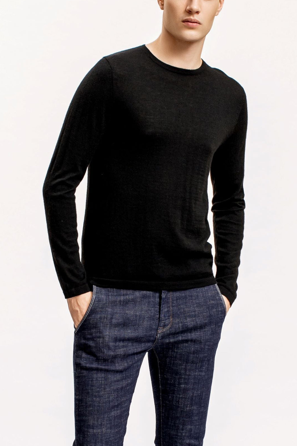Superfine Cashmere Crewneck Sweater, Black