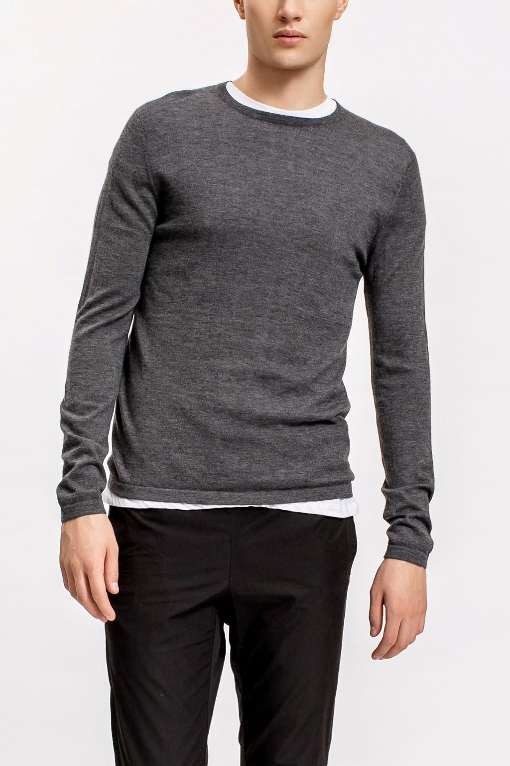 Superfine Cashmere Crewneck Sweater, Charcoal