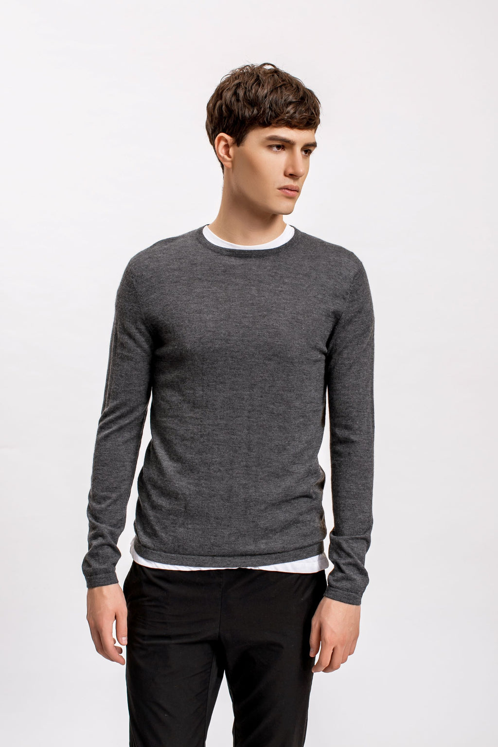 Superfine Cashmere Crewneck Sweater, Charcoal