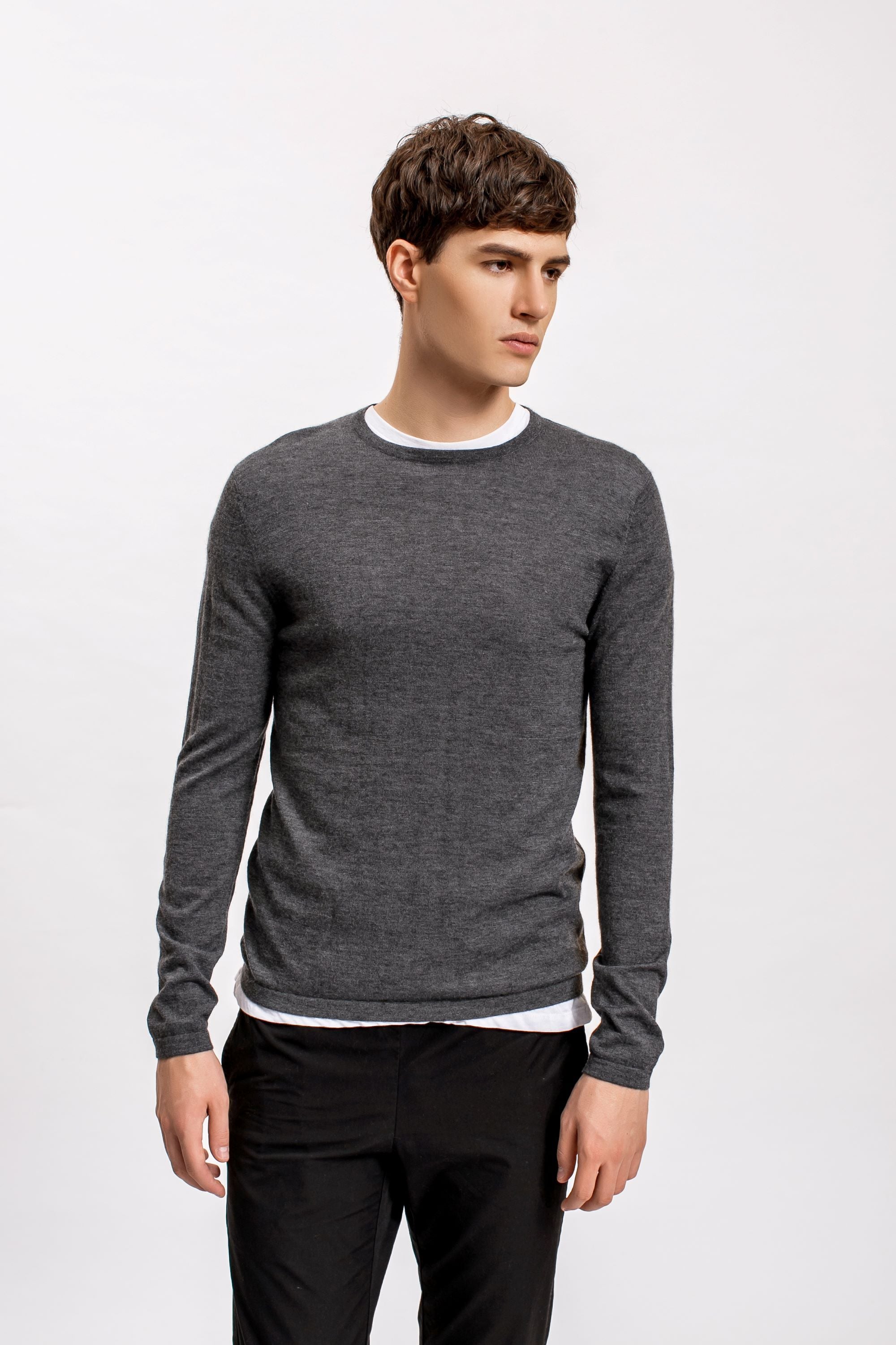 Superfine Cashmere Crewneck Sweater, Charcoal