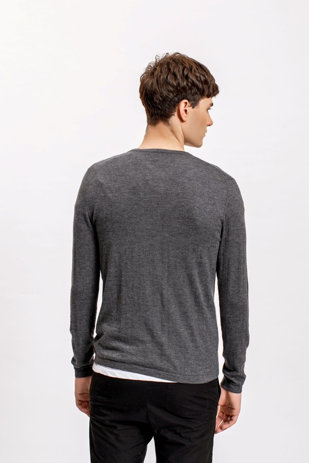Superfine Cashmere Crewneck Sweater, Charcoal