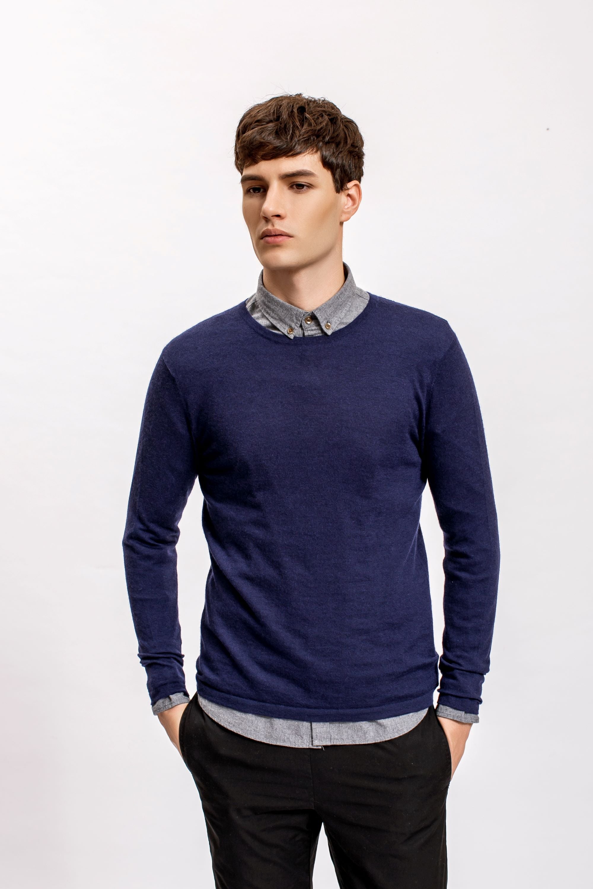 Superfine Cashmere Crewneck Sweater, Navy