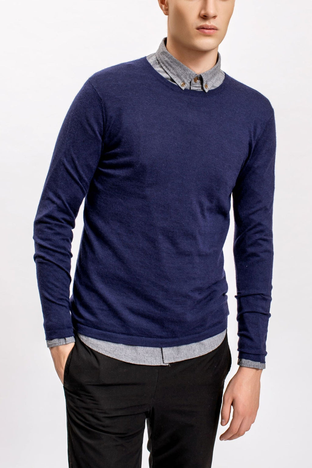 Superfine Cashmere Crewneck Sweater, Navy