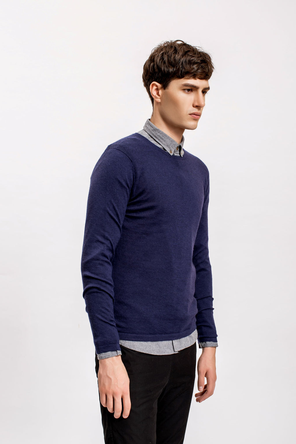 Superfine Cashmere Crewneck Sweater, Navy