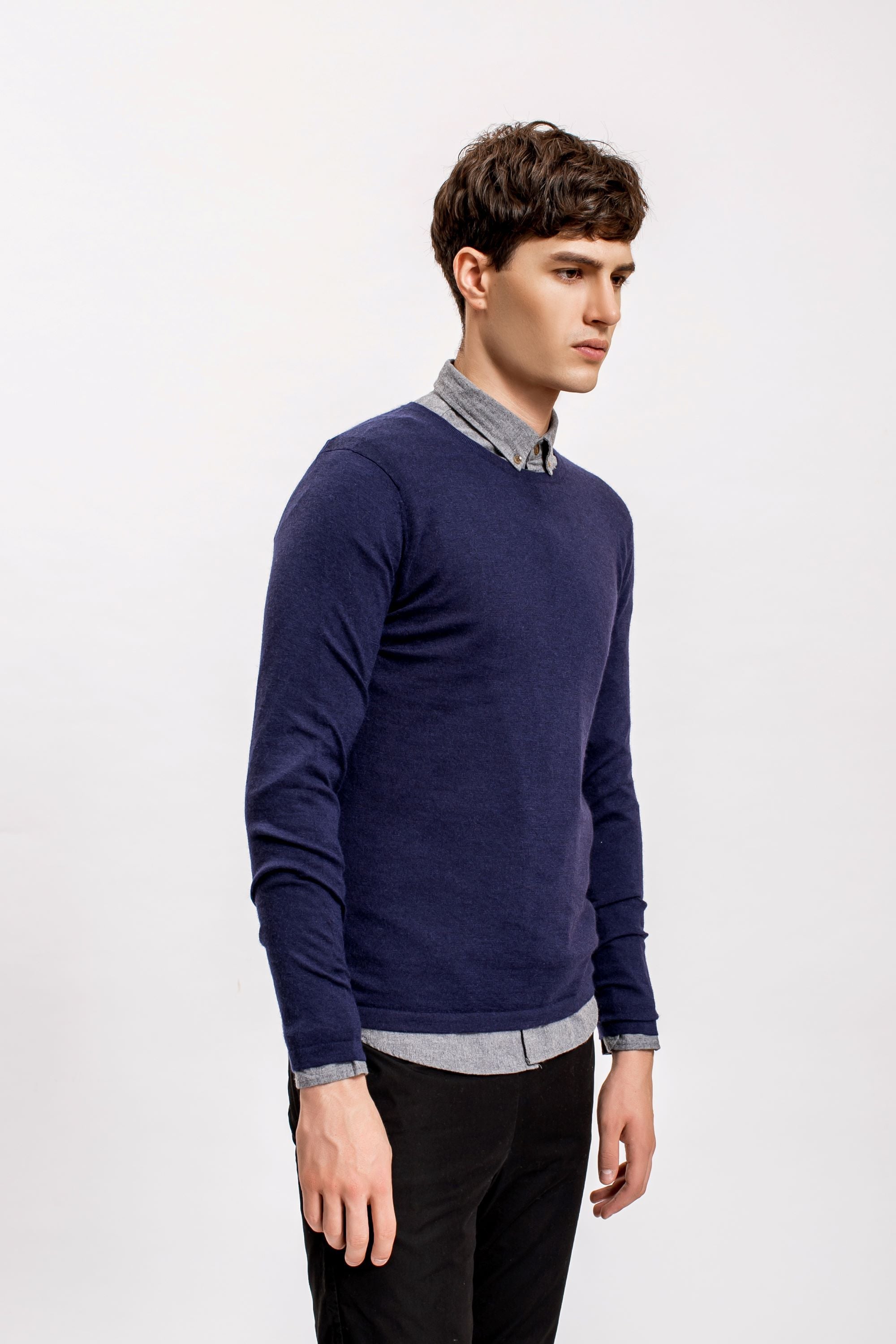 Superfine Cashmere Crewneck Sweater, Navy
