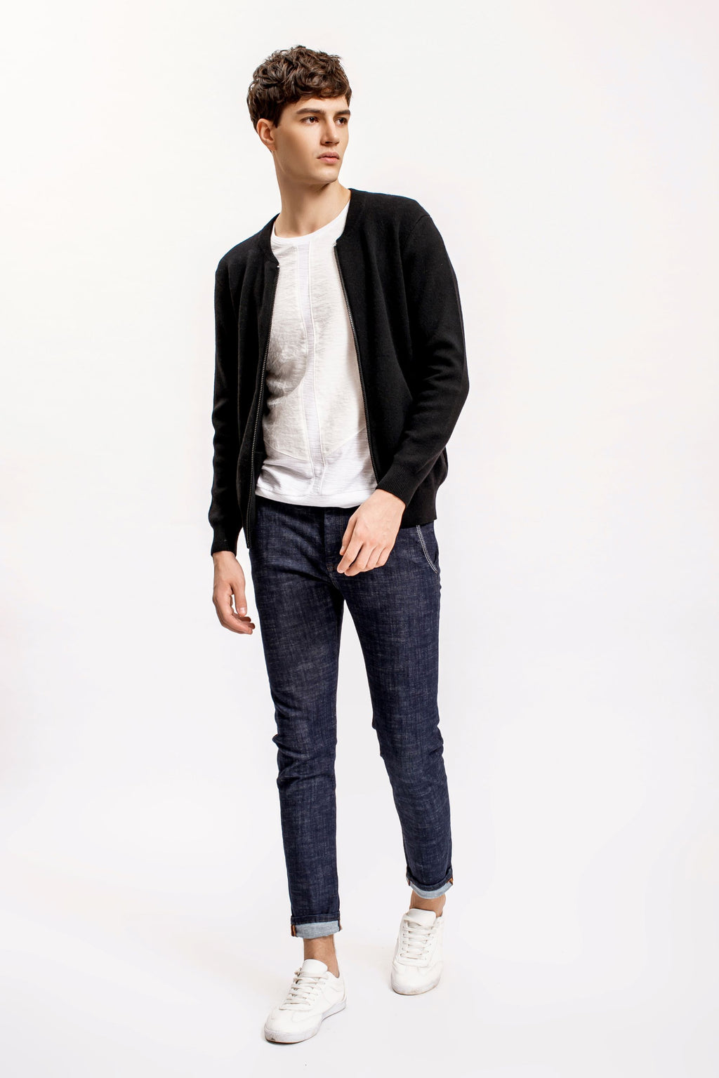 Black Zip Baseball Neck Cardigan