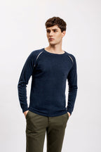 Navy Raglan Shoulder Contrast Slit Sweater