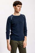 Navy Raglan Shoulder Contrast Slit Sweater