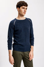 Navy Raglan Shoulder Contrast Slit Sweater