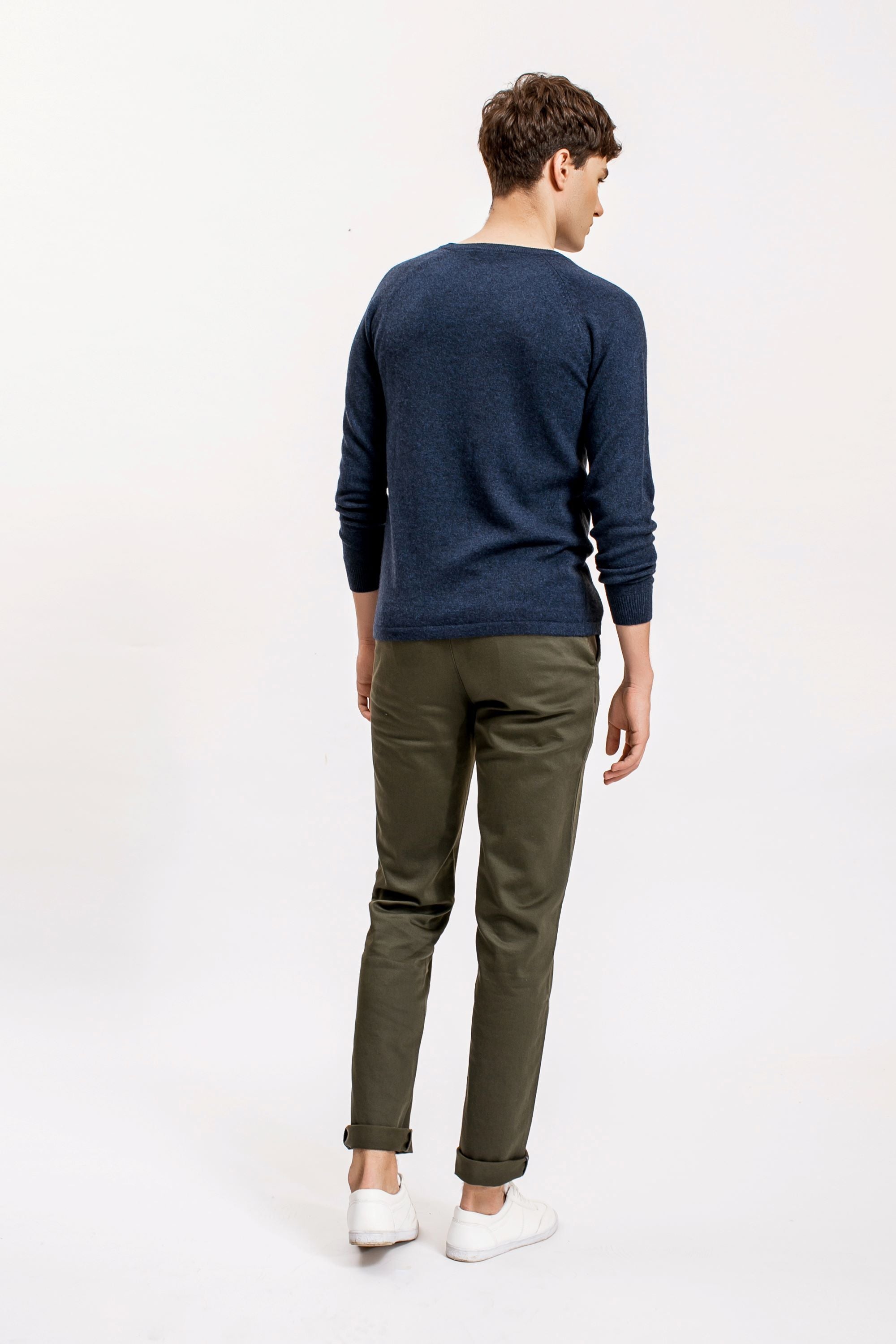 Navy Raglan Shoulder Contrast Slit Sweater