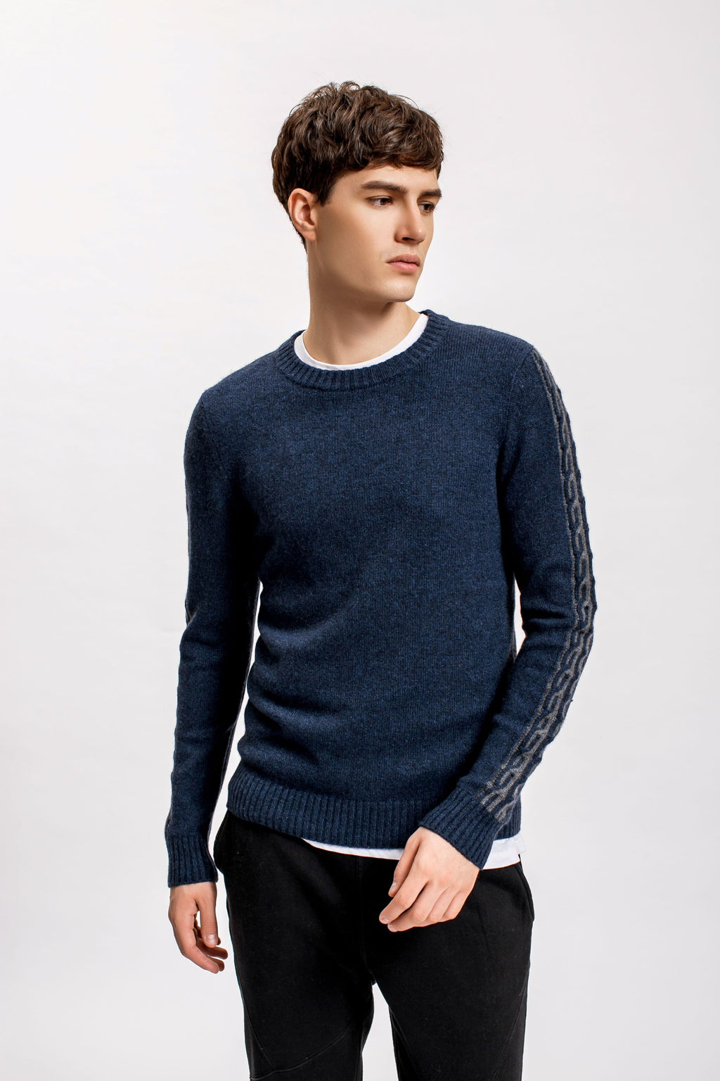 Navy Cable Sleeves Sweater