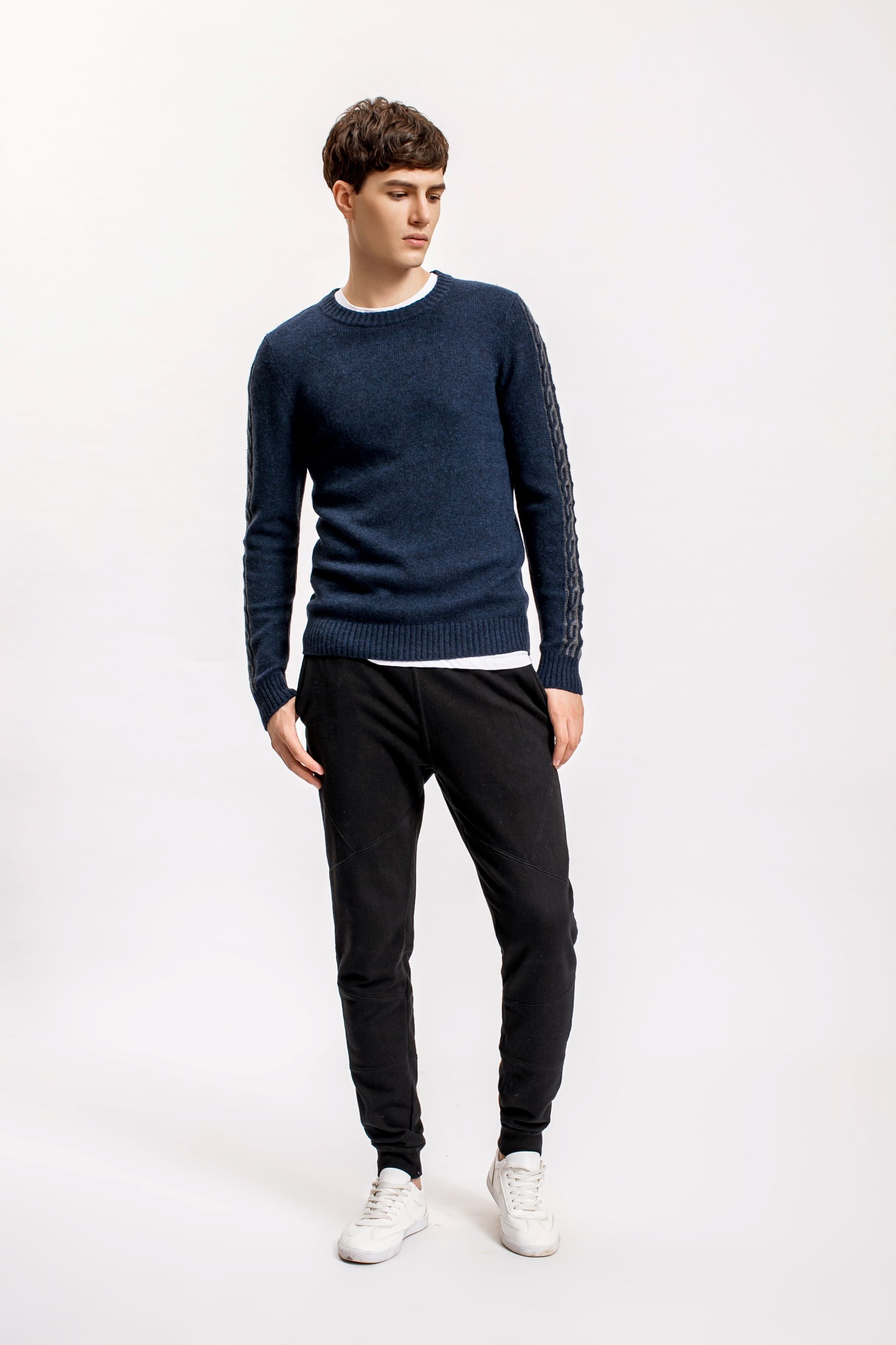 Navy Cable Sleeves Sweater