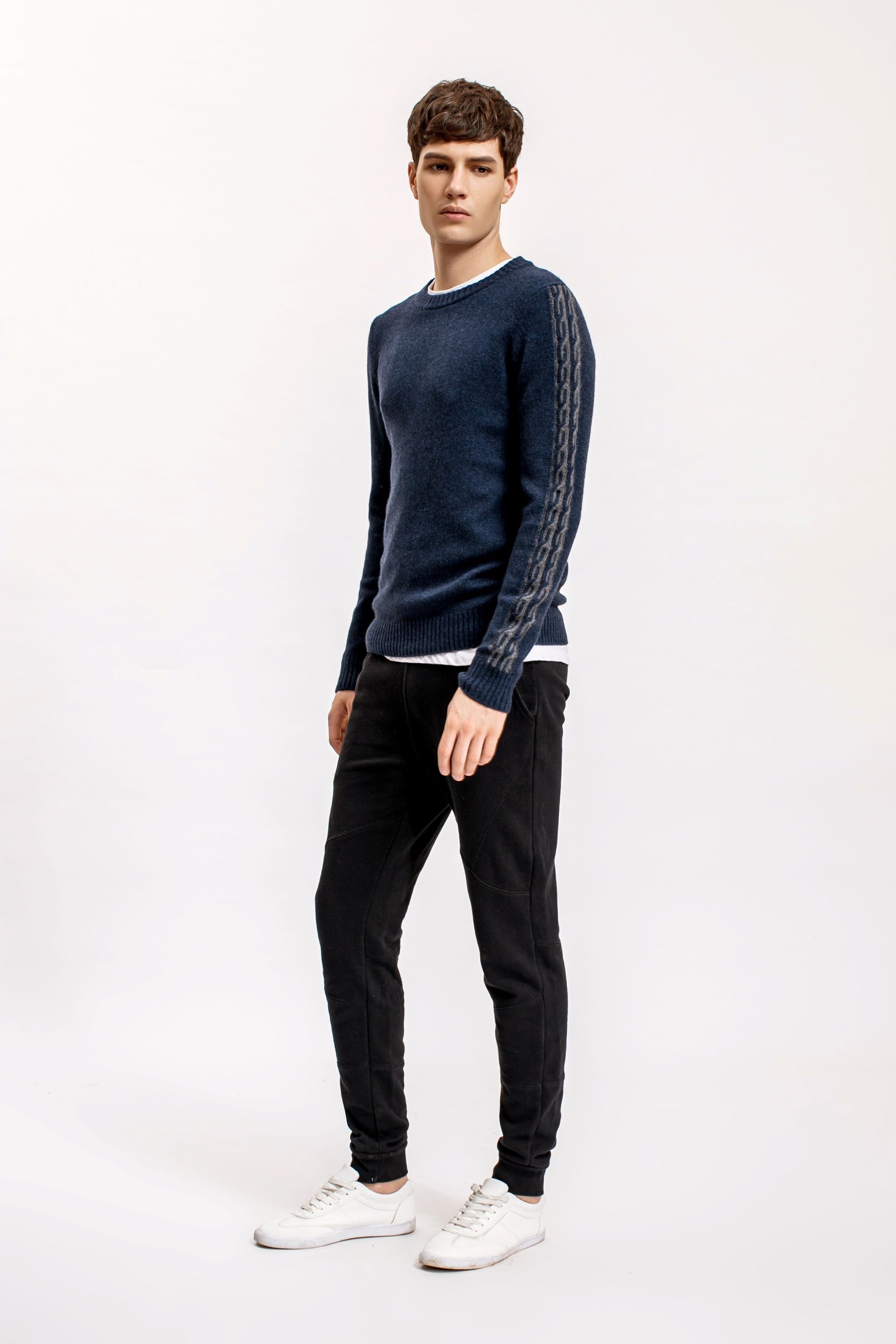 Navy Cable Sleeves Sweater
