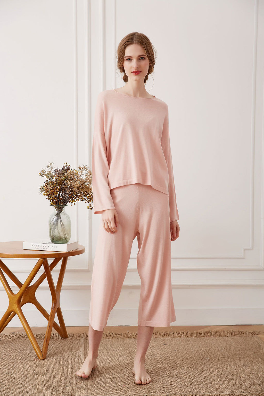 Silk Cashmere Loungewear Set, Blush
