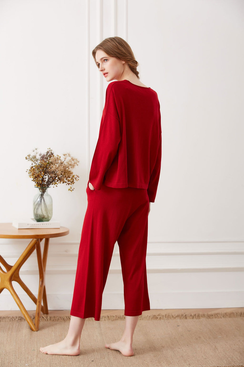 Silk Cashmere Loungewear Set, Red