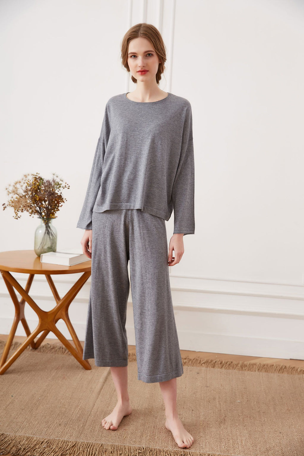 Silk Cashmere Loungewear Set, Grey