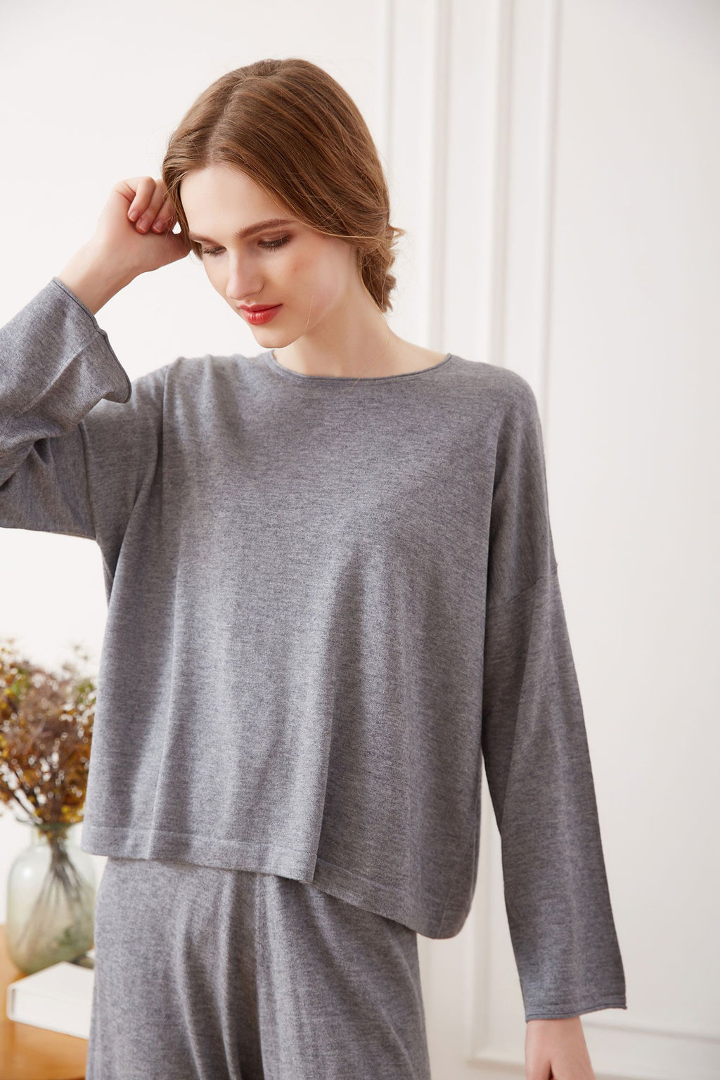 Silk Cashmere Loungewear Set, Grey