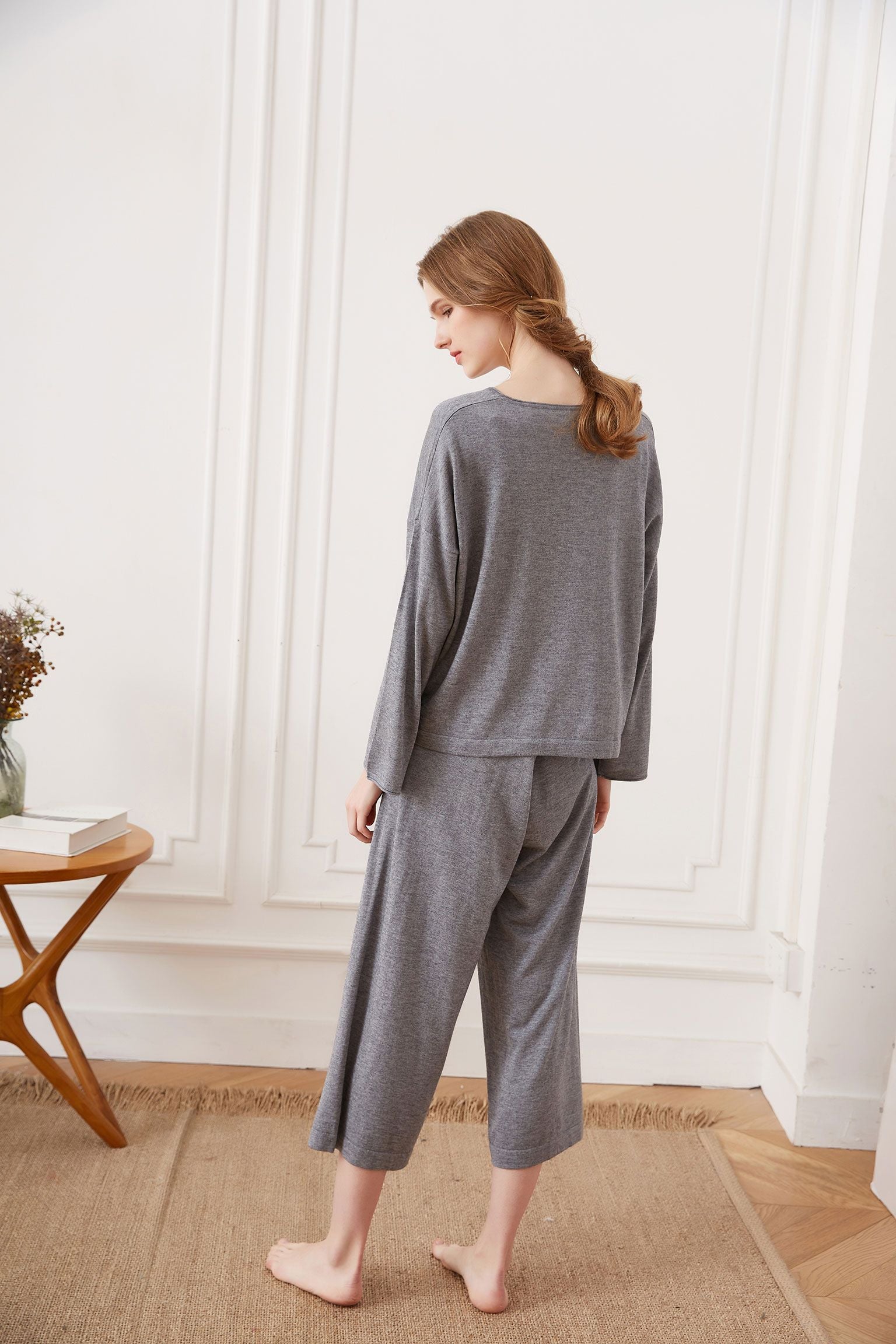 Silk Cashmere Loungewear Set, Grey