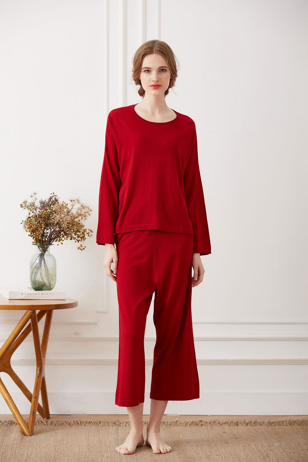 Silk Cashmere Loungewear Set, Red