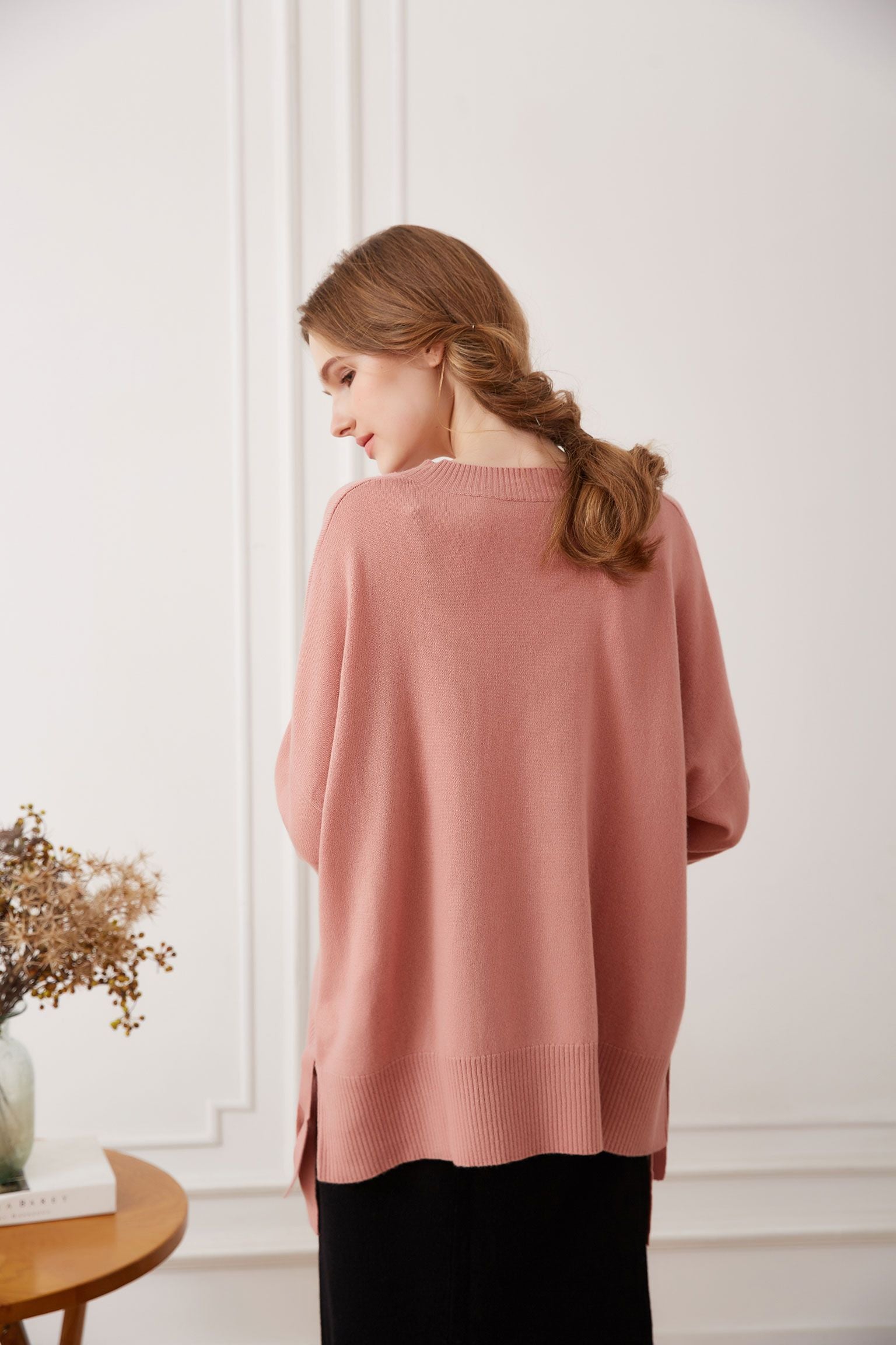 Side Tie Cashmere Crewneck Sweater