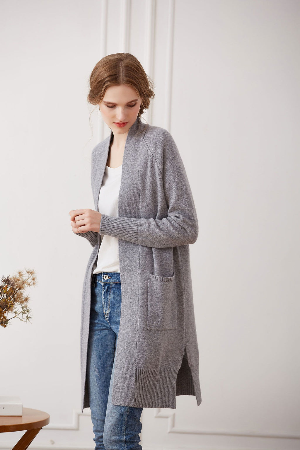 Open-front Cashmere Long Cardigan