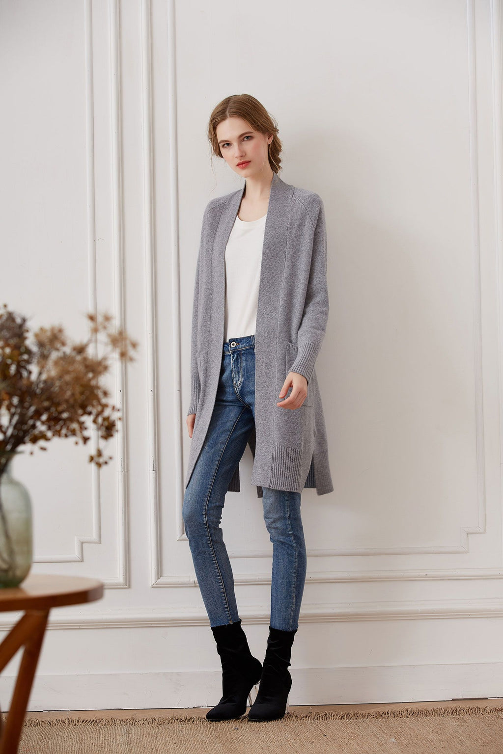Open-front Cashmere Long Cardigan