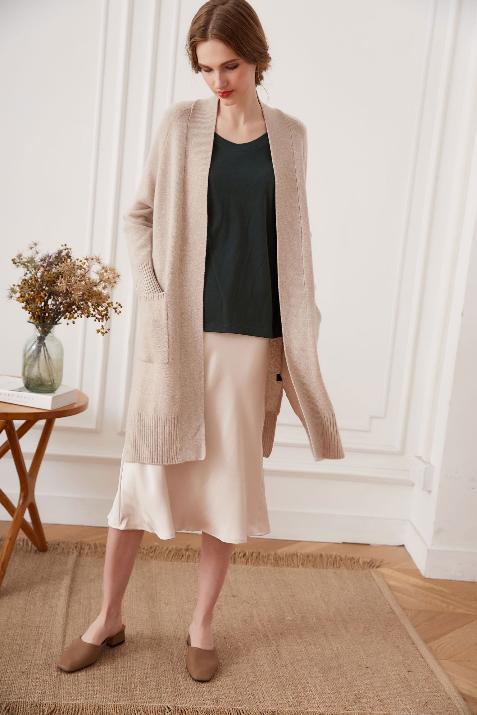 Open-front Cashmere Long Cardigan