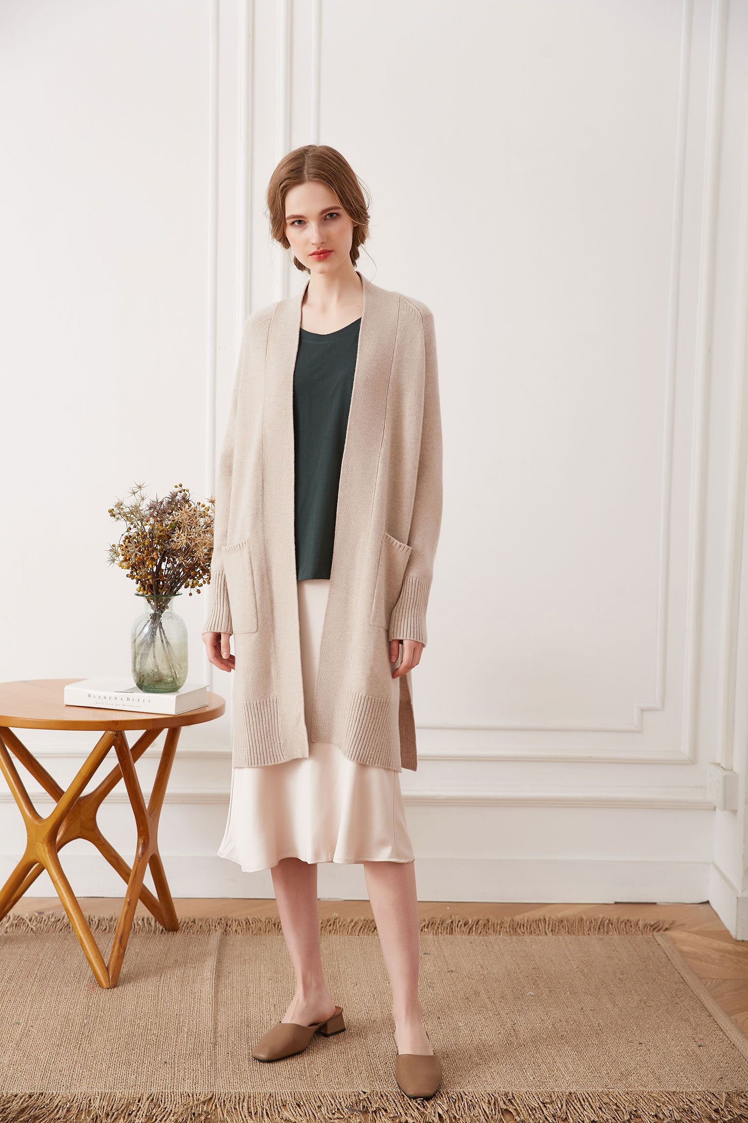 Open-front Cashmere Long Cardigan