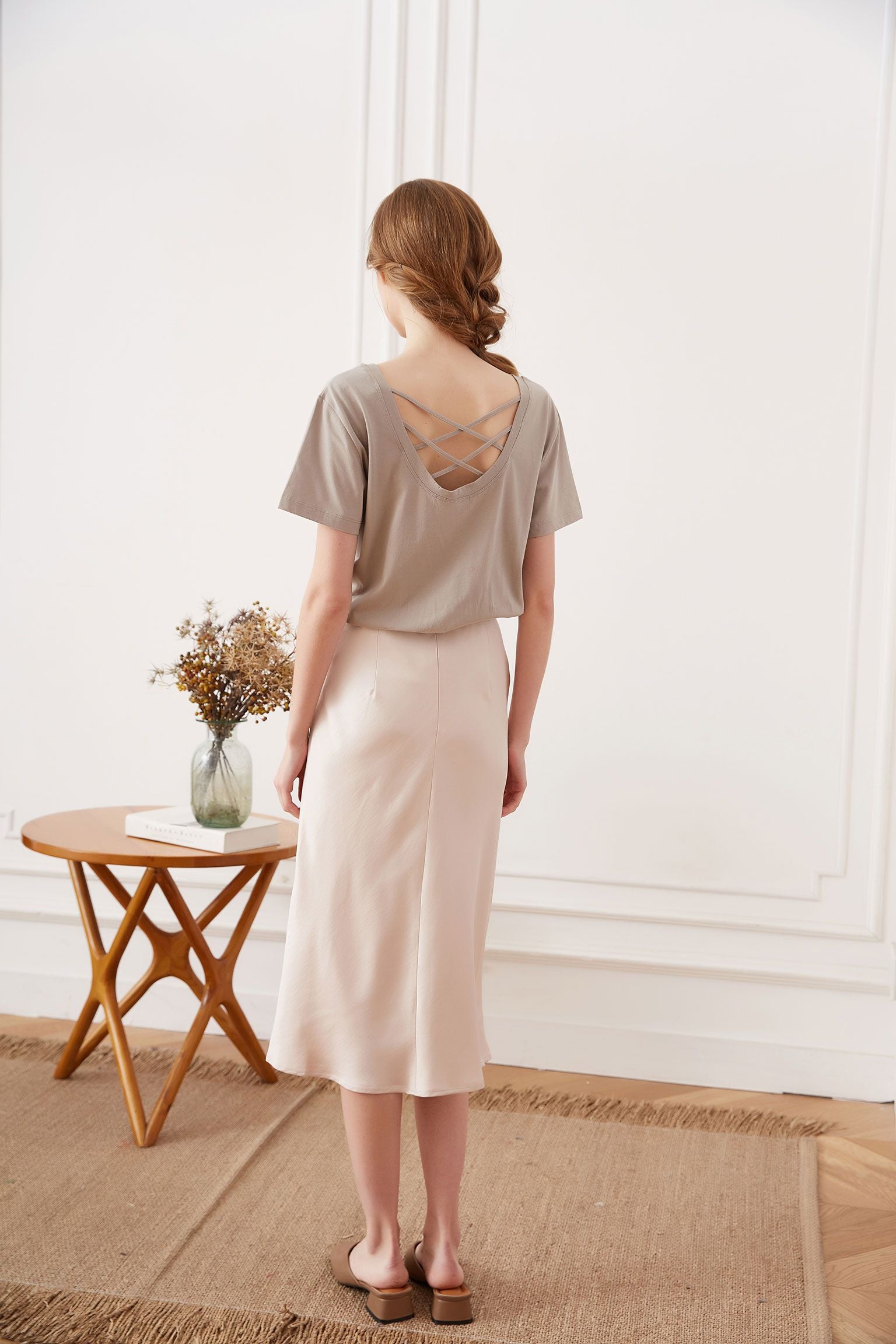 Cotton T-shirt with Crisscross Back, Light Beige