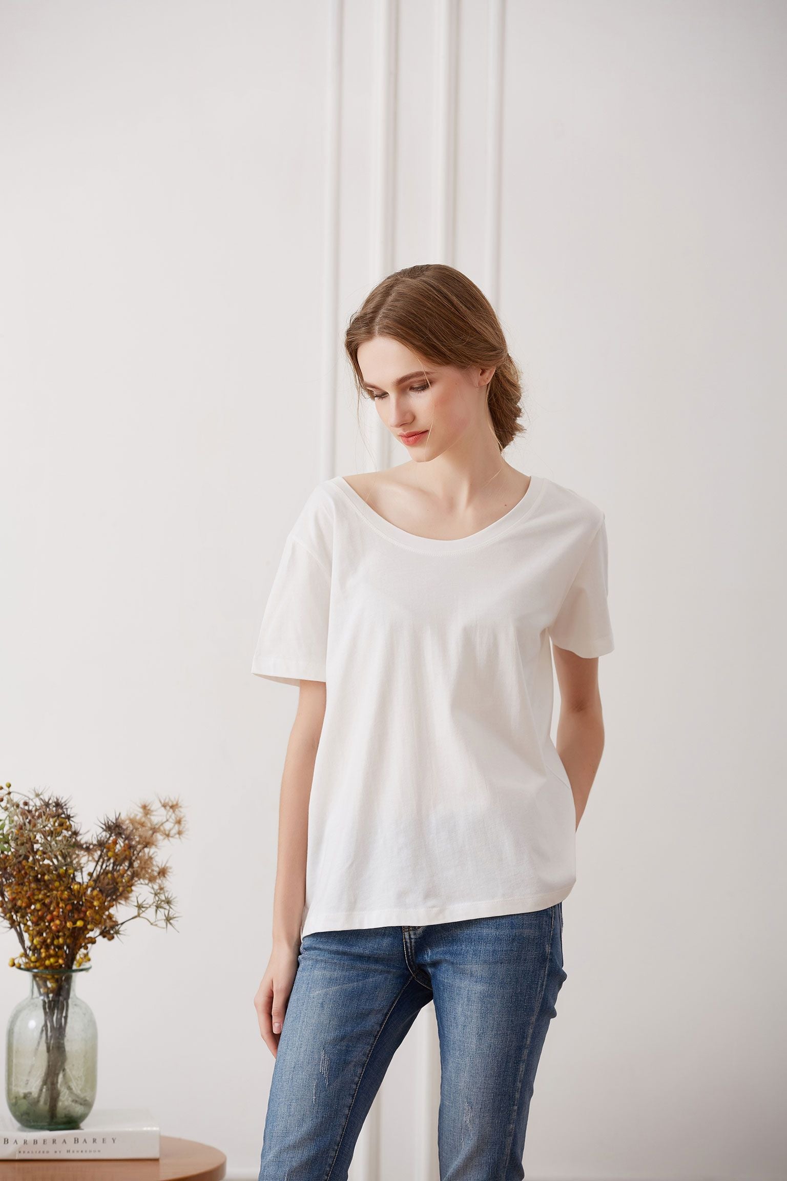 Cotton T-shirt with Crisscross Back, White